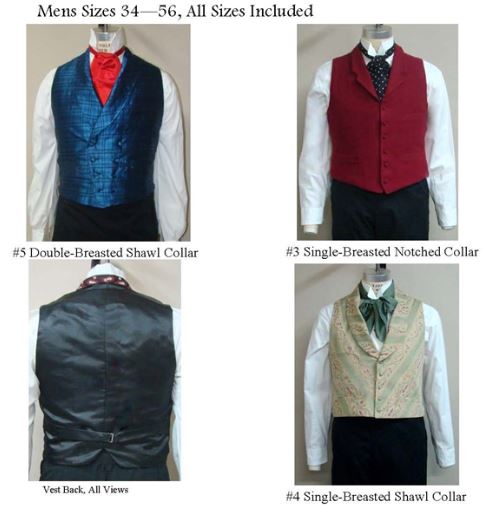 Bijoux Men's Vests, 3 Patterns 1830-1900