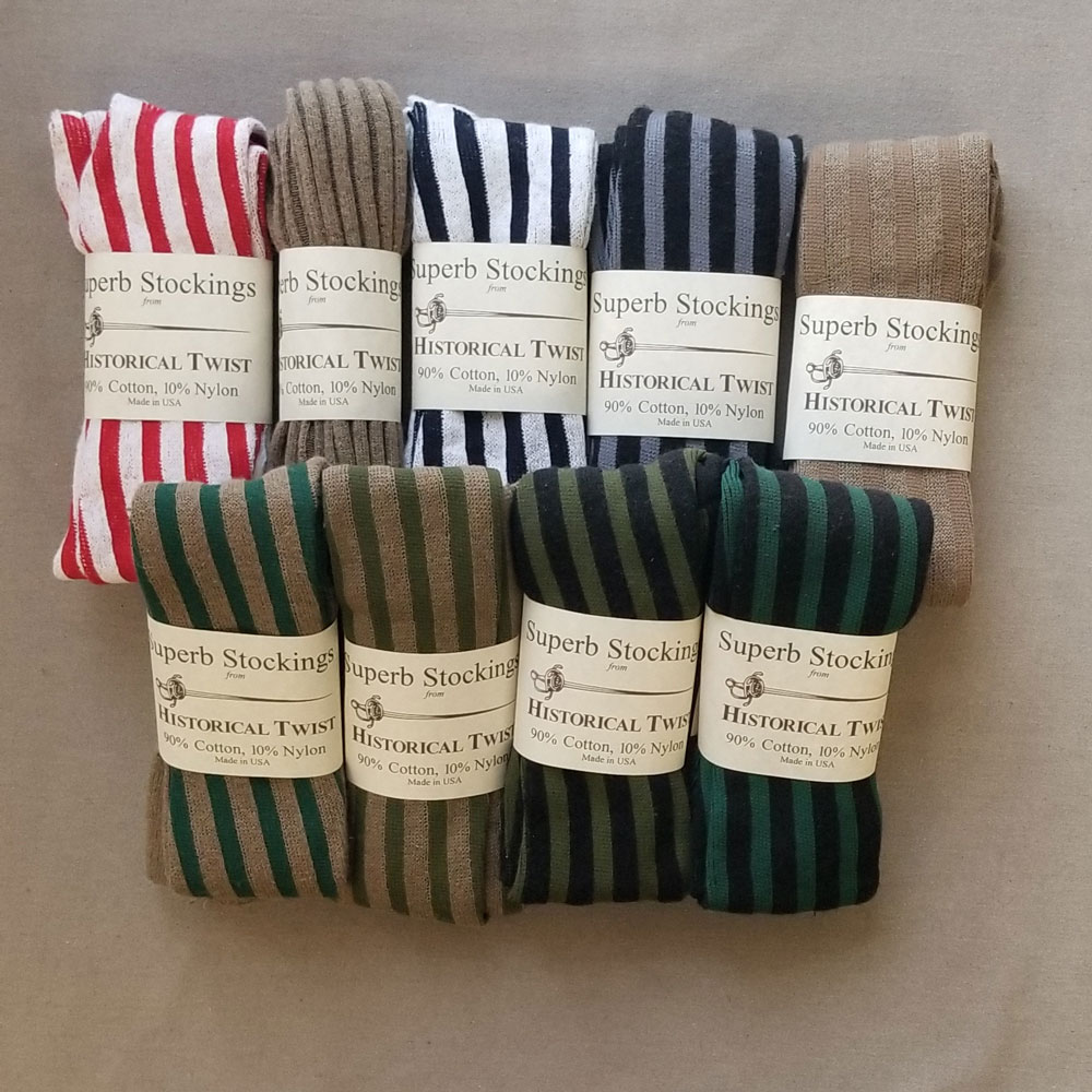 90% Cotton, Vertical Striped Stockings - Click Image to Close